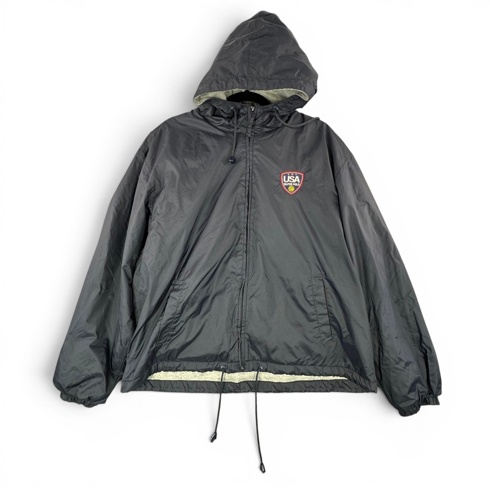 VTG Mens USA Water Polo Hooded Windbreaker Jacket Navy Blue Size Medium